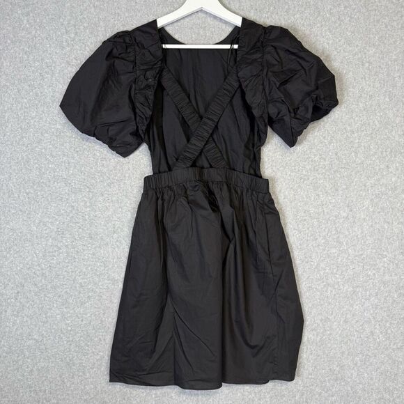 English Factory Women's Small Black Poplin Cut Out Mini Dress Babydoll - Picture 7 of 7